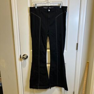 Torrid Women Jeans Sky High A-Line Flare Super Soft Black Contrast Stitch 14T